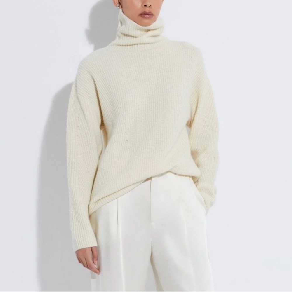 Lapointe Cream Organic Cashmere Turtleneck Sweater | M